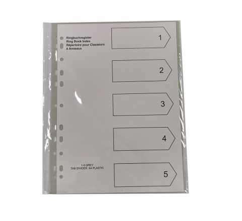 PLASTIC DIVIDER WITH 1-5 COLOUR TAB, A4 SIZE, GREY COLOR