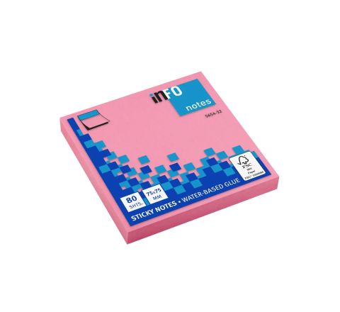 inFO 5654-32 BRILLIANT STICKY NOTES 75X75MM PINK PAD (80SHTS)