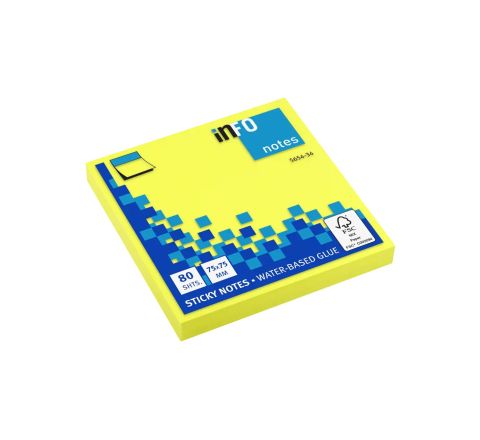 inFO 5654-32 BRILLIANT STICKY NOTES 75X75MM YELLOW PAD (80SHTS)