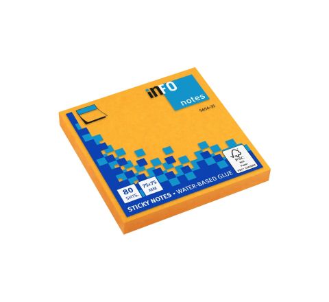 inFO 5654-32 BRILLIANT STICKY NOTES 75X75MM ORANGE PAD (80SHTS)